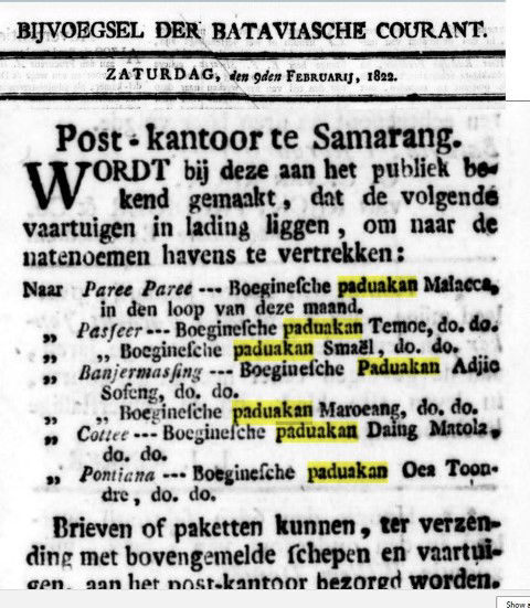 Beberapa perahu padewakang yang berada di pelabuhan Semarang, awal Februari 1822